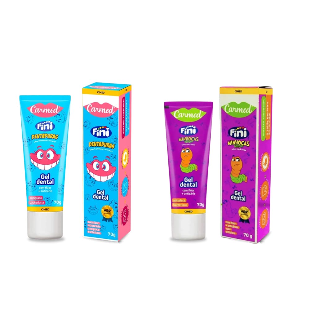 Pasta Dente Fini Carmed Creme Dental Flúor Minhoca Dentadura Gel Bucal Cremosa Limpeza Higiene Anticáries Antiplaca