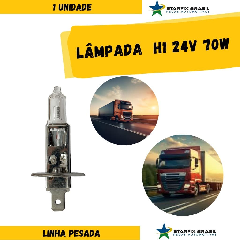 Lâmpada H1 24V 70W Farol Linha Pesada 1 unidade