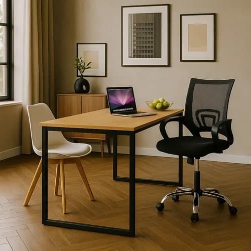 Kit Mesa e Cadeira Solução Completa para Escritório Home Office Compatível com Sala de Estudos Mel, Branco Ou Preto