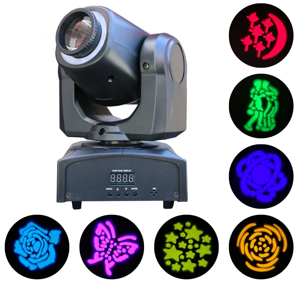 Mini Moving Beam 60W 8 Cores + 8 Desenhos + Borda Led