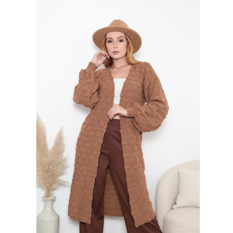 Casaco de Frio Longo Sobretudo Mousse Lançamento Tricot Tricô Moda Inverno Feminino