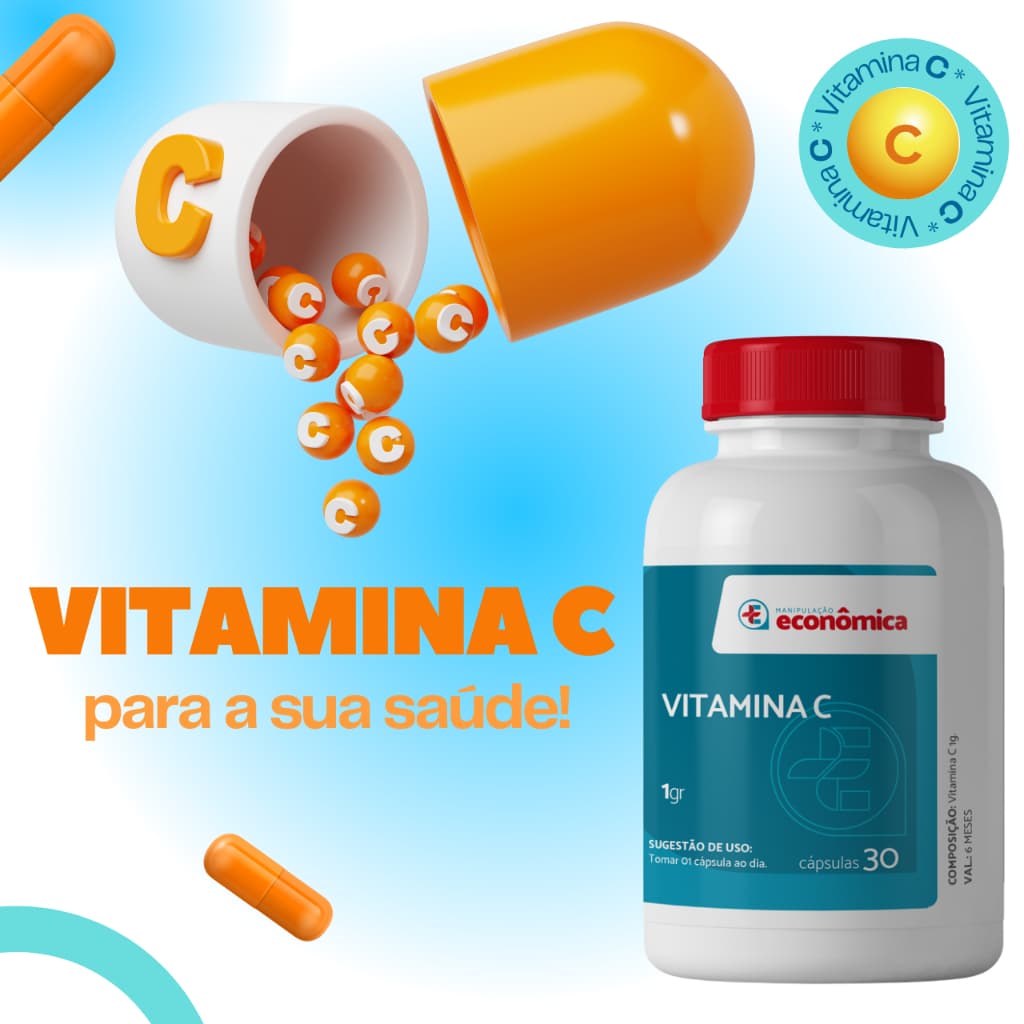 Vitamina C 1000mg  Reforço Fortalecimento Sistema Imunológico Com  30 Cápsulas - Envio imediato
