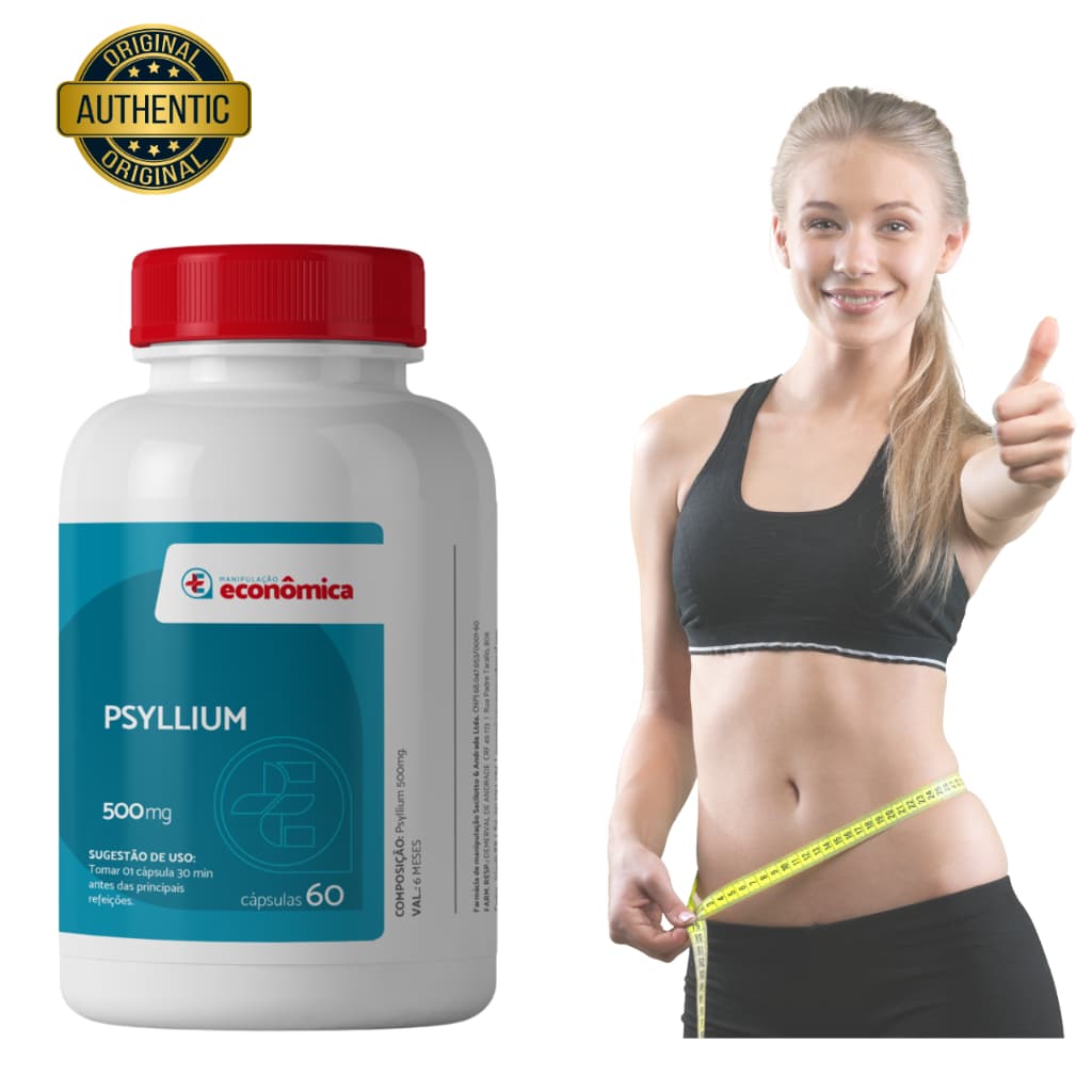 Psyllium Fibra 100% Natural 500 Mg Com 60 Cápsulas - Envio Imediato