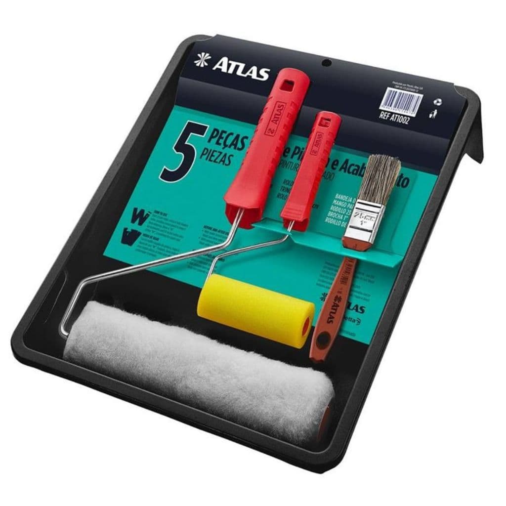 Kit Pintura Atlas 5 Pecas Rolo Pincel Bandeja Garfo At1002
