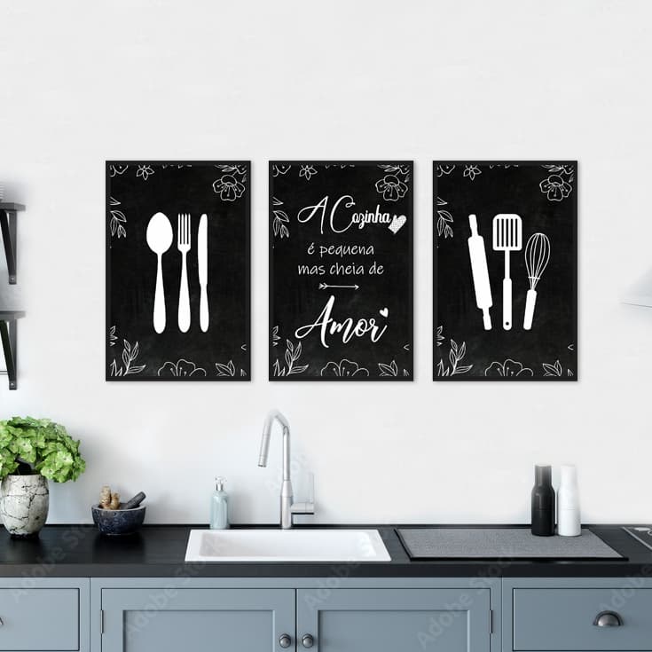 Kit 3 Quadros Decorativos Cozinha Placas Frase