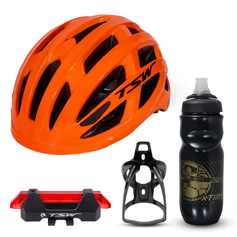 Capacete Bike Team Ill + Refletor + Suporte + Garrafa X-time