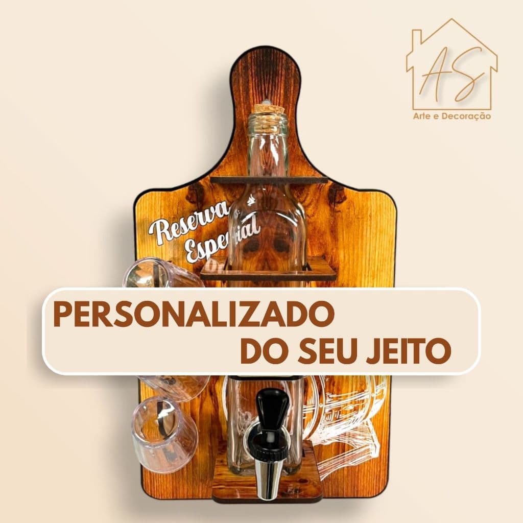 Pingometro Em Madeira Com 3 Copo Dose De Parede Adesivado - PERSONALIZADO