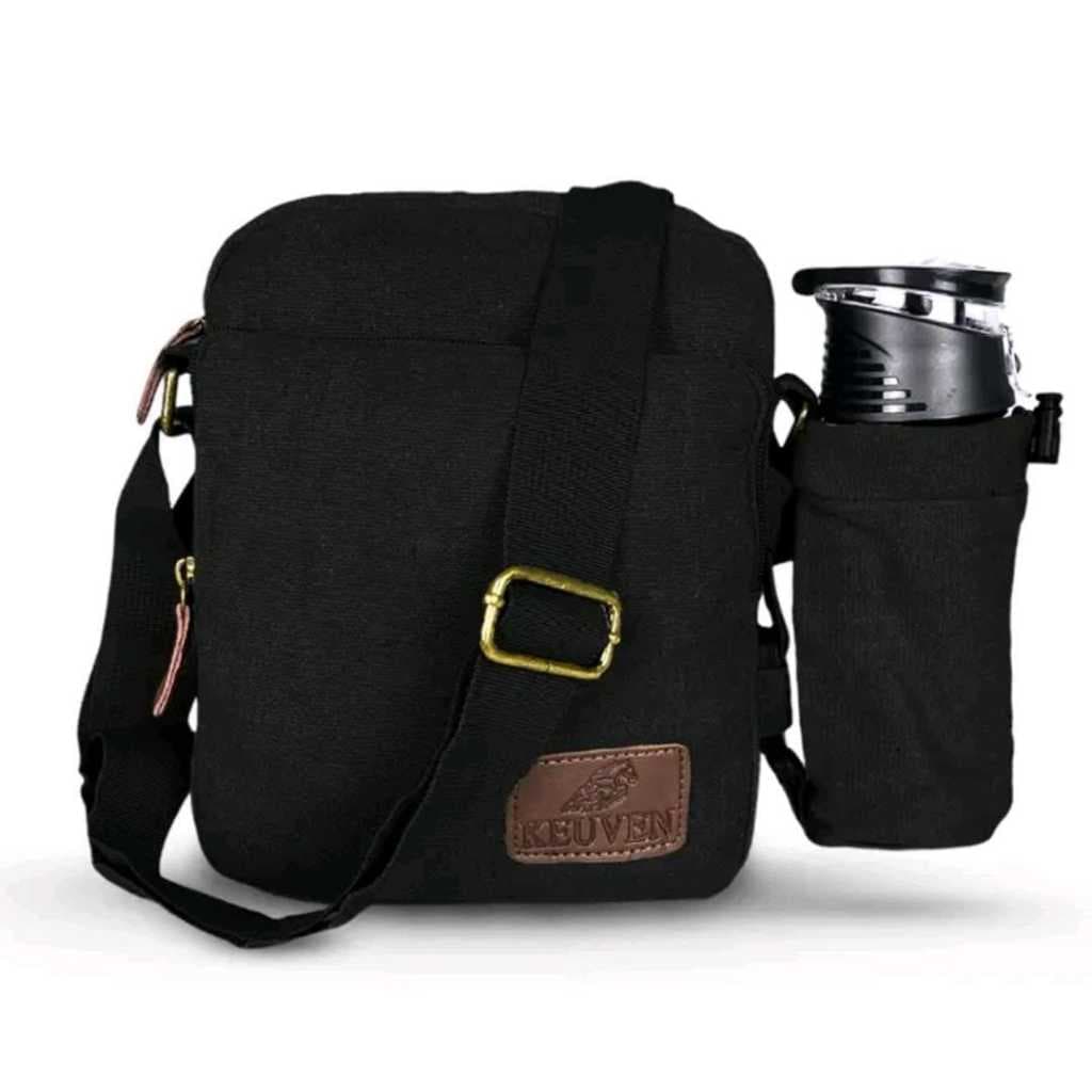 Bolsa transversal com porta garrafa removível kvn lona unissex reforçada
