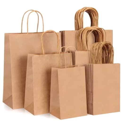 10 Sacolas de Papel Kraft com Alça Reforçada P M G Presente e Delivery