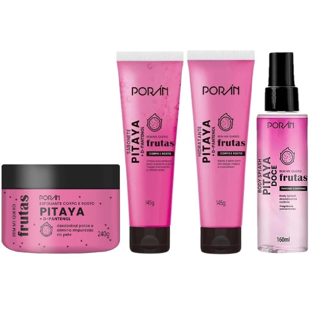 Escolha o Seu Kit Corpo e Rosto Pitaya Cuidado com a Pele Porán Body Splash Sabonete Esfoliante