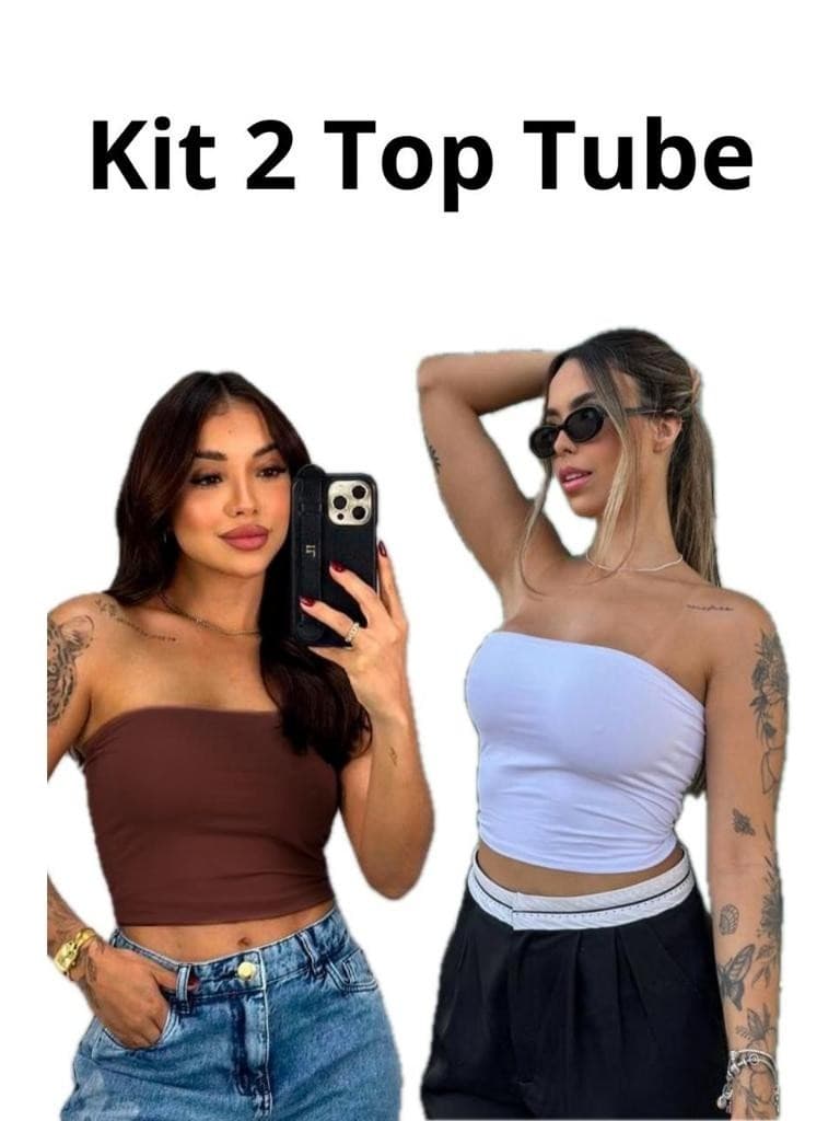Kit 2 Tube Cropped Feminino Top Faixa Tomara Que Caia Básico Suplex Forro Duplo