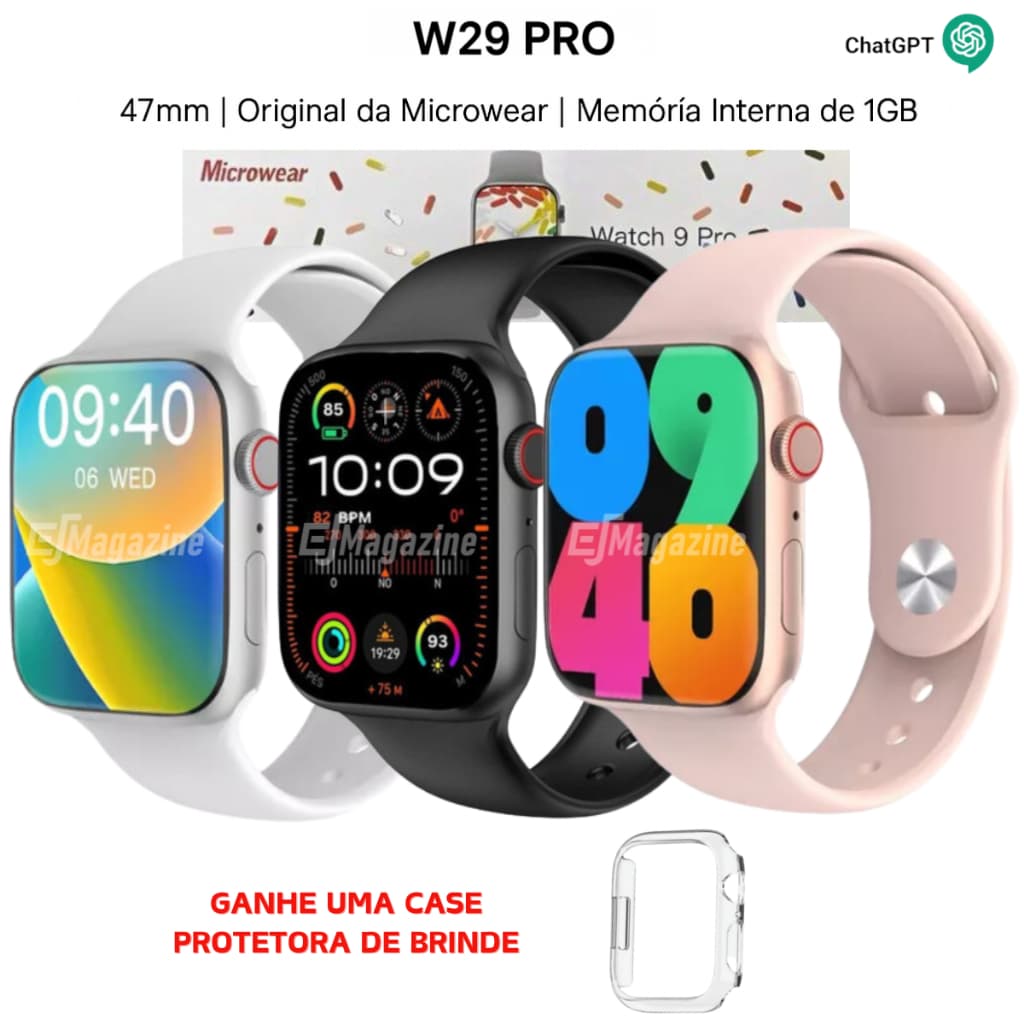 Relógio Smartwatch W29 Pro Series 9 Feminino Masculino Original Microwear 47mm Memória 1GB ChatGPT