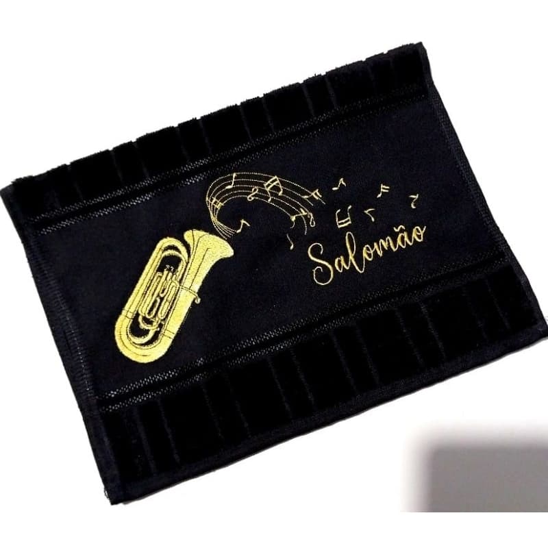 Toalha de mão Bordada Instrumento Musical com nome  tuba toalha musical
