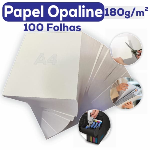Papel Opaline 180g A4 Pacote com 50 Folhas - Branco Folha lisa OffSet 210x297 Jato de tinta e Laser