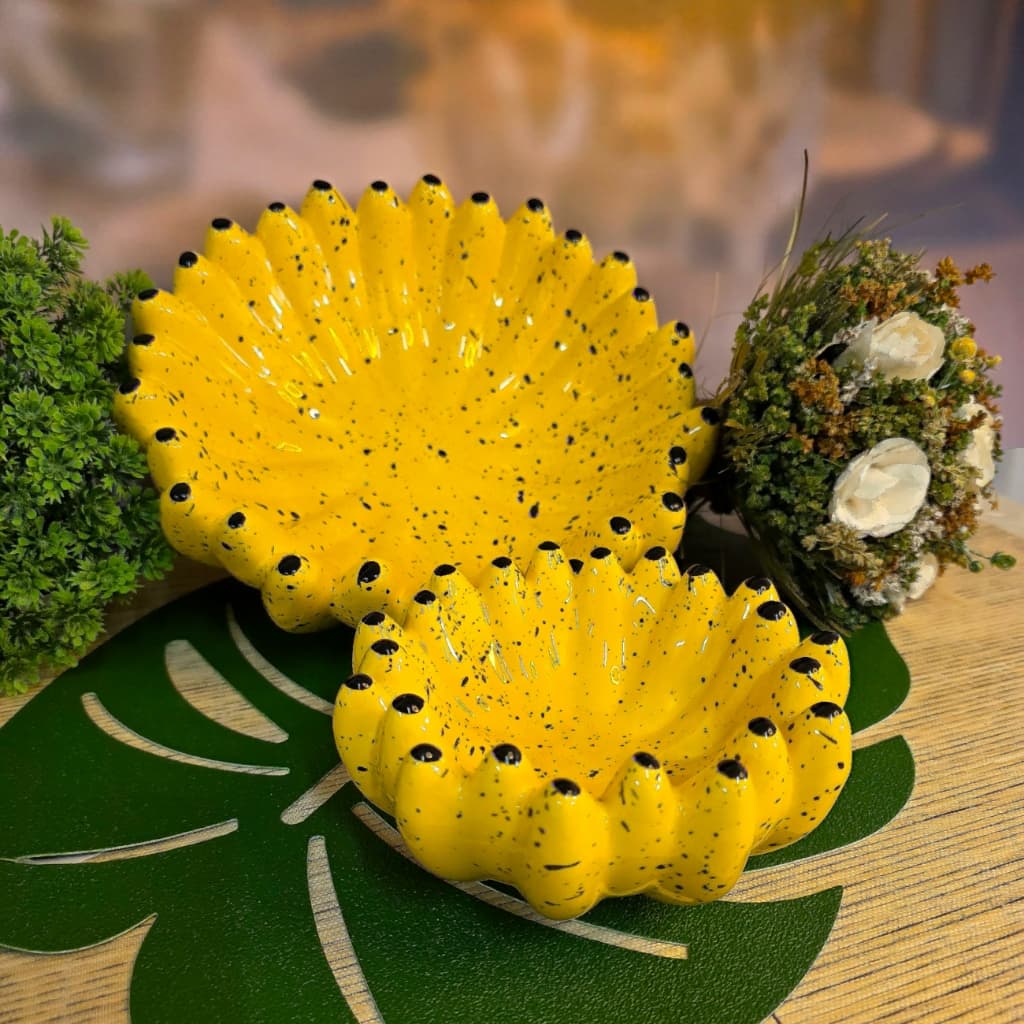 Conjunto Fruteira + Bowl Banana 02 Peças Cerâmica Decorativa