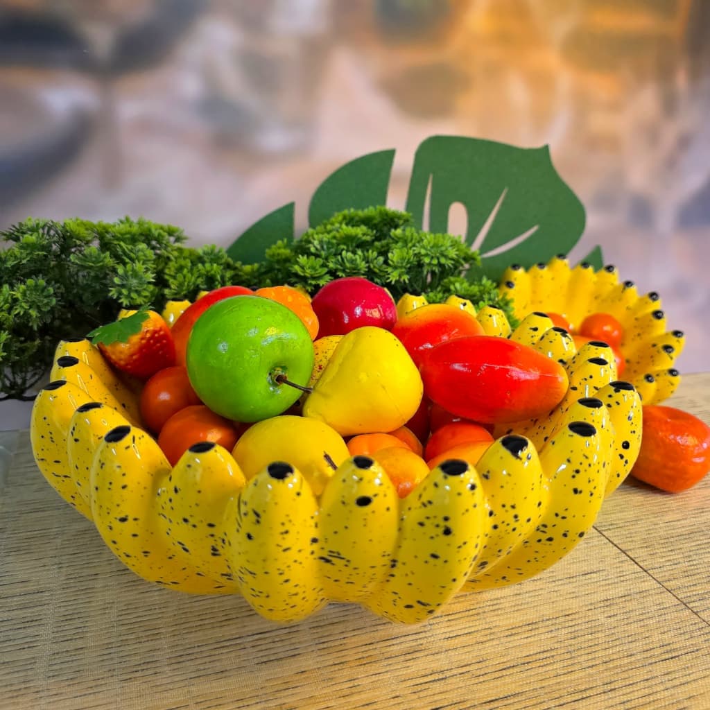 Fruteira Banana Retrô Cerâmica Decorativa Mesa Posta
