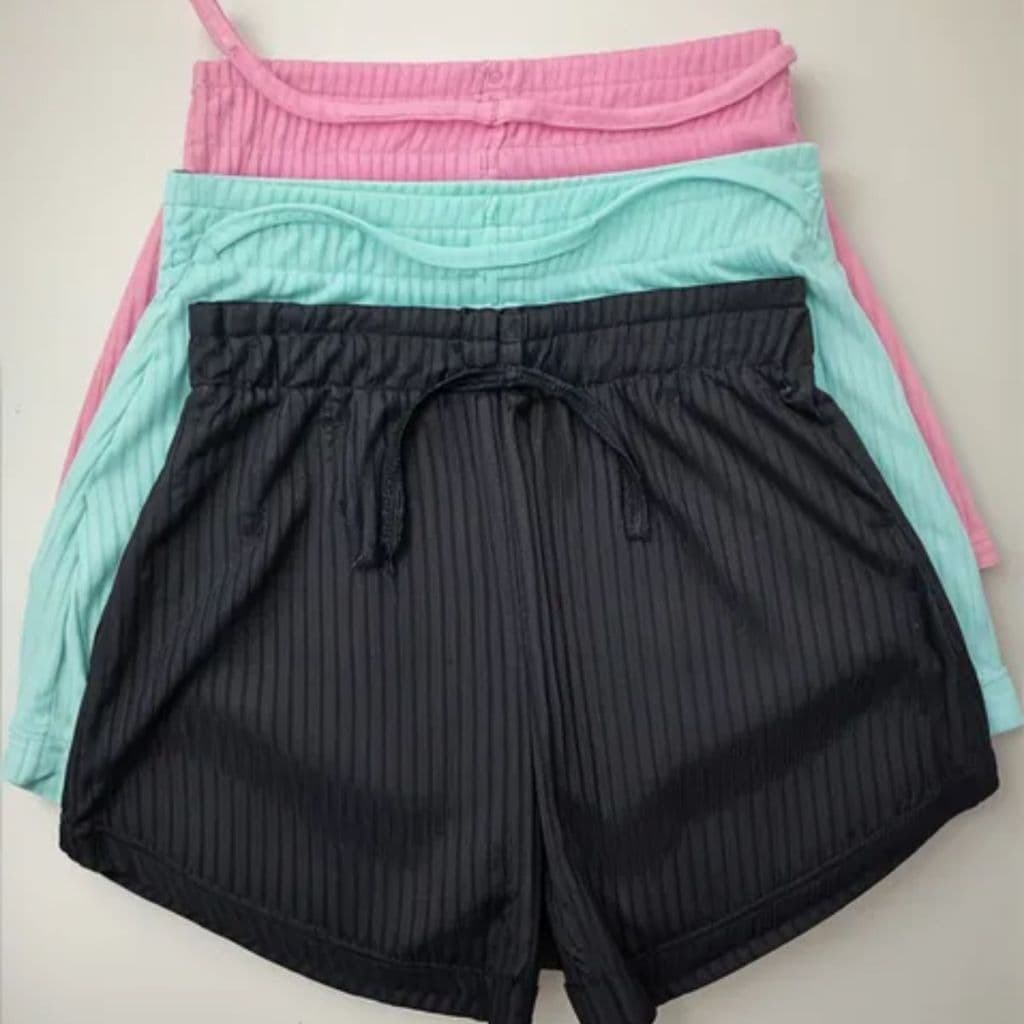 Kit 2 Shorts Infantil Menina Malha Canelada Crianças Praia Piscina