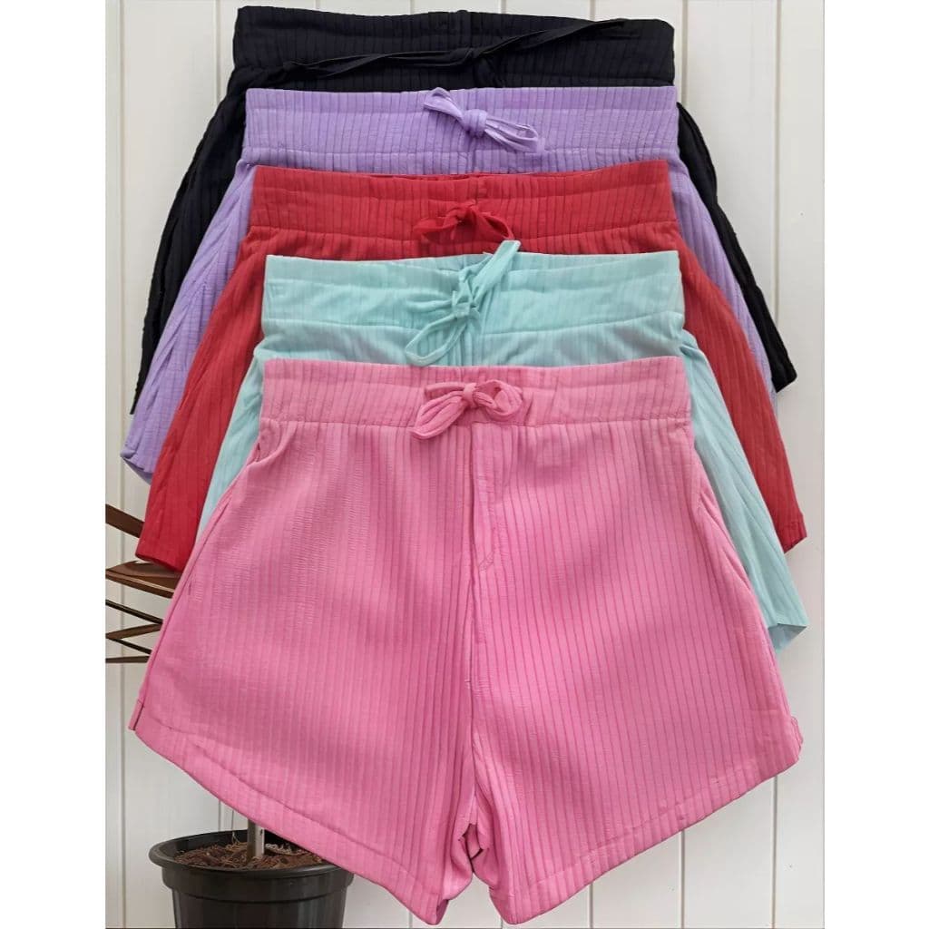 Kit 5 Shorts Infantil Menina Malha Canelada Para Piscina Parque e Clube