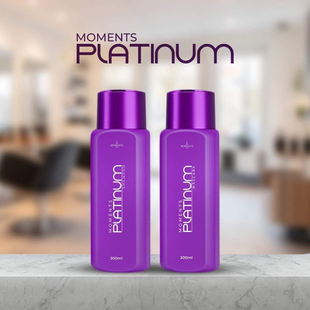Kit Moments Platinum –Shampoo e Máscara 300ml Cada –Cuidado Completo para Cabelos Loiros e Grisalhos