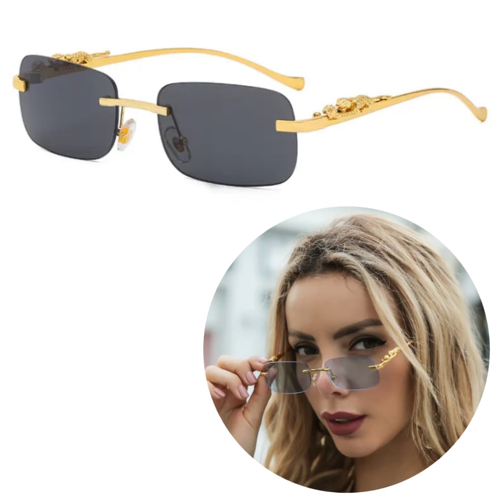 Óculos de Sol Leopardo Cheetah Retangular de Metal Retrô Sem Aro Evade Tigre Lupa Vilão Descanso Masculino Feminino