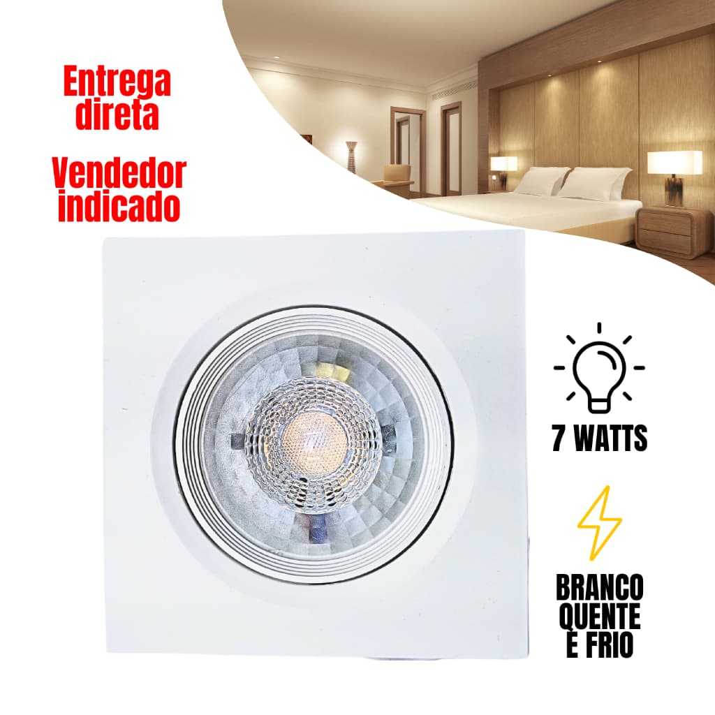 Kit 5 Spot Led 5w Quadrado Branco Frio 6500K Quente 3000K Embutir Luminária Direcionável Teto Gesso