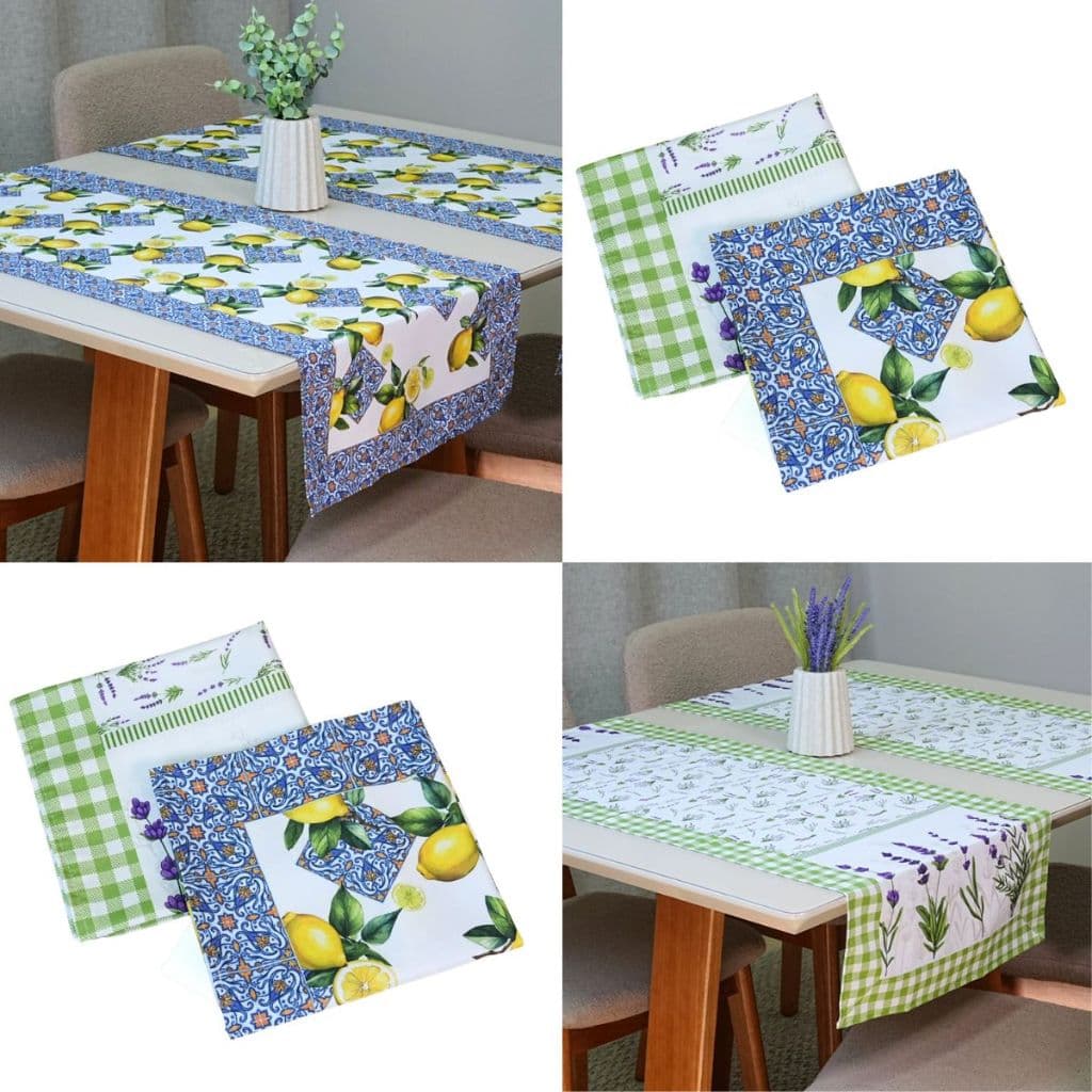 Caminho Trilho de Mesa Posta Estampa Digital Limão e Lavanda 125 x 43 cm Passadeira de Mesa