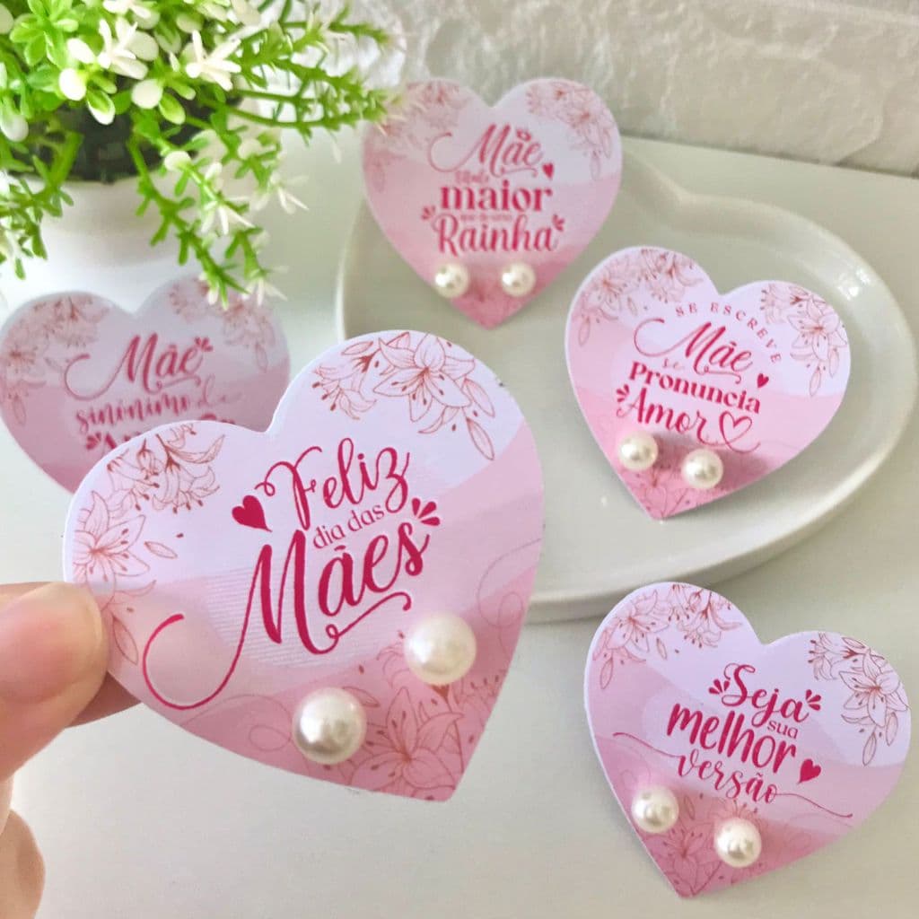LEMBRANCINHA CARD COM CARTÃO COM BRINCO DIA DAS MÃES 50 PARES