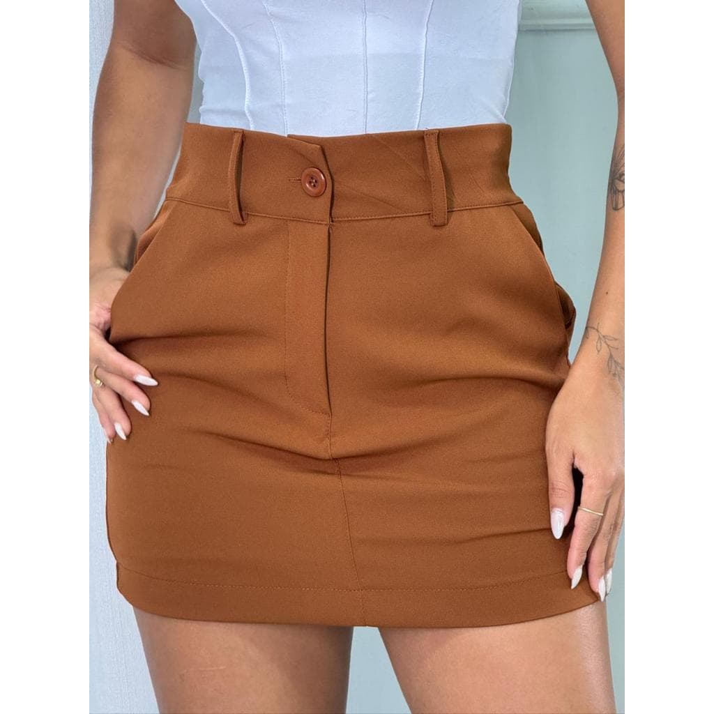 Short Saia Alfaiataria Botão Feminino Curto Serve Cinto Cintura Alta Diversos Tamanhos
