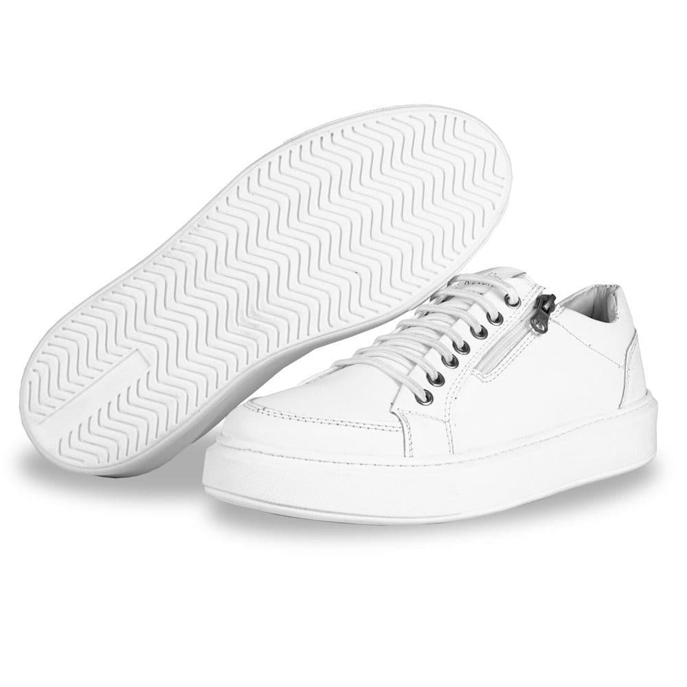 Sapatênis Casual Masculino Em Couro Legítimo Com Cadarço Elástico E Palmilha em Gel.