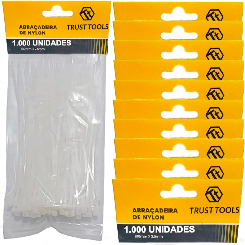 Kit 1.000 Abraçadeira Branca Enforca Gato De Nylon 2,5x100mm - Trust Tools