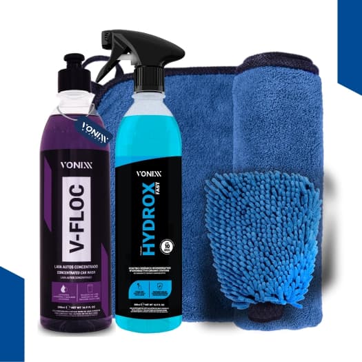 KIT PROTEÇÃO VONIXX PROGRAMA AUTO ESPORTE - V FLOC 500ML + HYDROX FAST 500ML + TOALHA 2 LADOS VONIXX + LUVA VONIXX