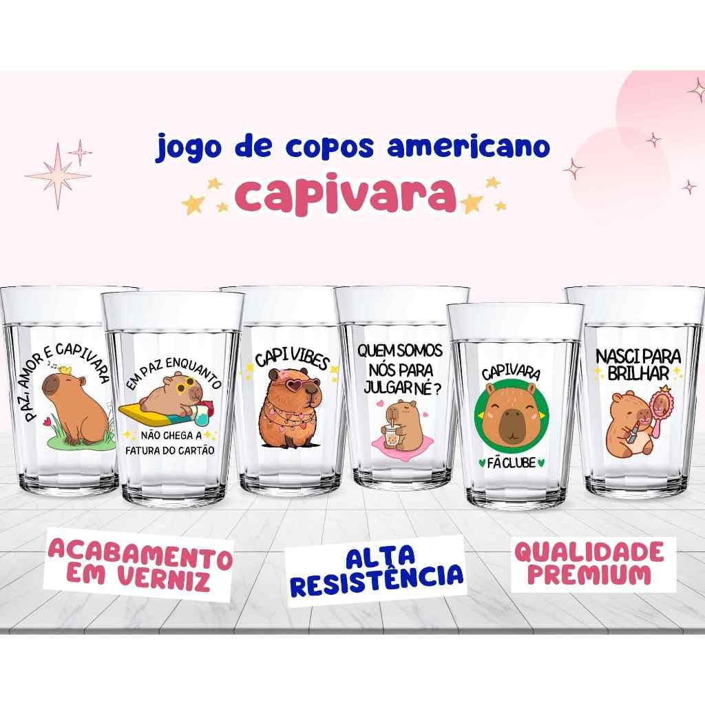 6 Copos Americanos Capivara Fofa Vidro Personalizado Frases Engraçada Chopp/Café Presente Criativo