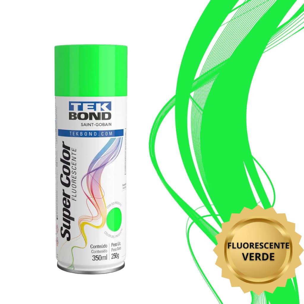 Tinta Spray Fluorescente Verde Brilhante Acabamento Acetinado Protege Dá Brilho 350ml 250g Tekbond