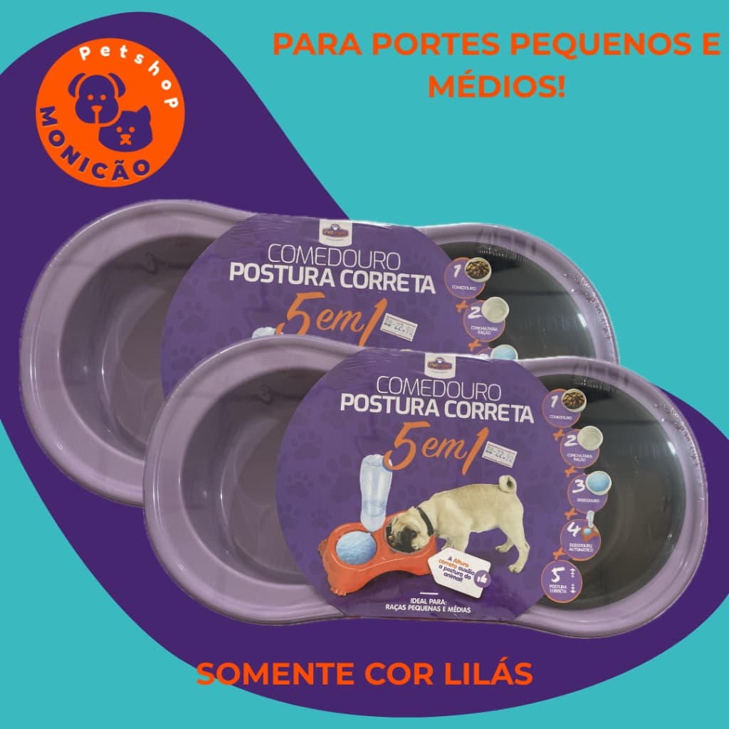 Pet-injet comedouro postura correta 5 em 1 lilás