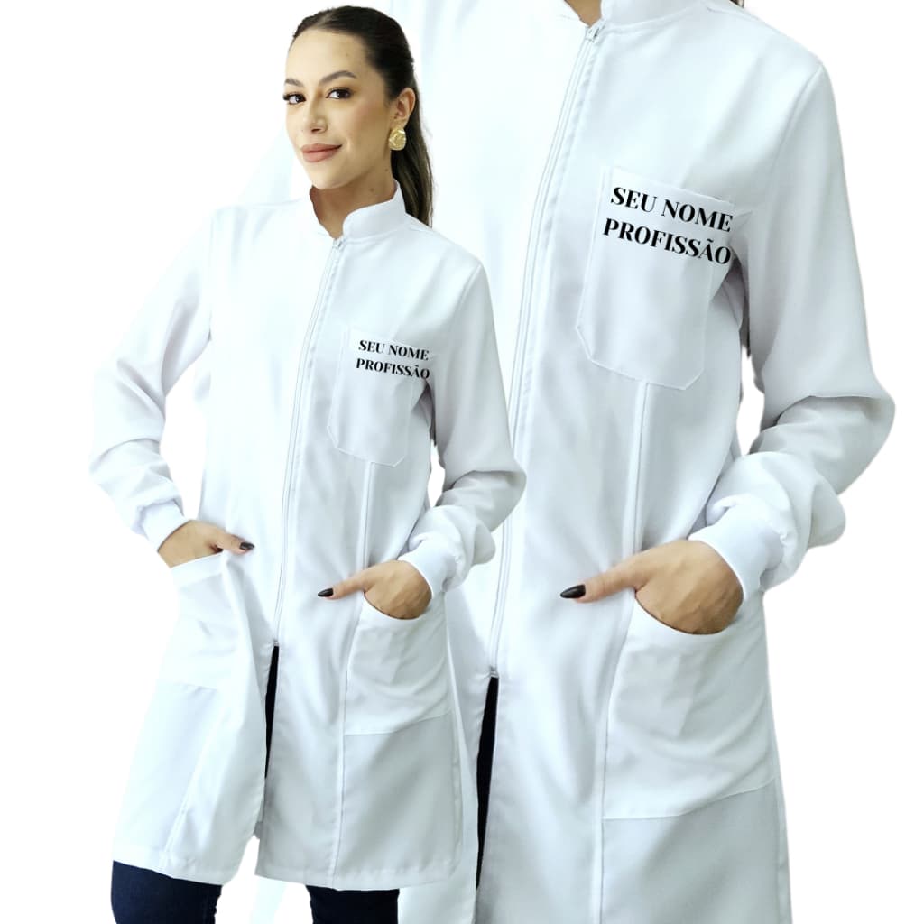 Jaleco Feminino Oxford Ziper, Manga Longa, Com Punho, Acinturado, Colorido + BORDADO SEU NOME E PROFISSÃO