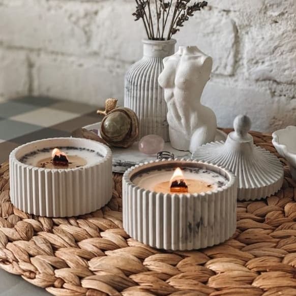 Vela aromática Perfumada Artesanal cera de coco frasco de concreto