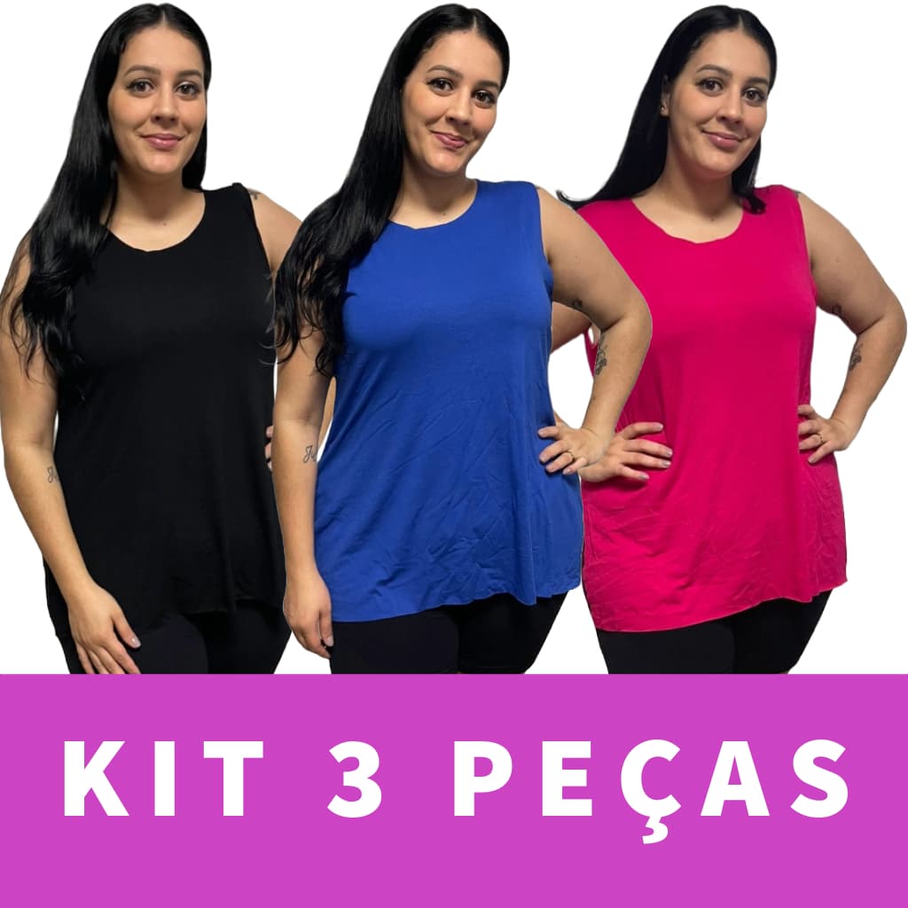 KIT 3 Regata Bata Plus Size Feminina Tapabumbum Fitness Academia Viscolycra
