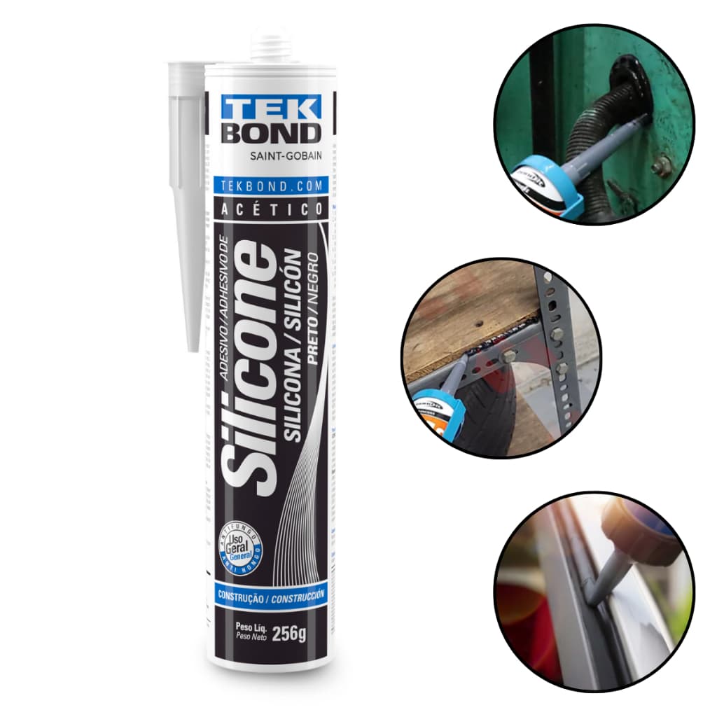 Adesivo de Silicone Acético Preto 256g Tekbond Veda e Sela Vidro Alumínio Azulejo Box Banheiro
