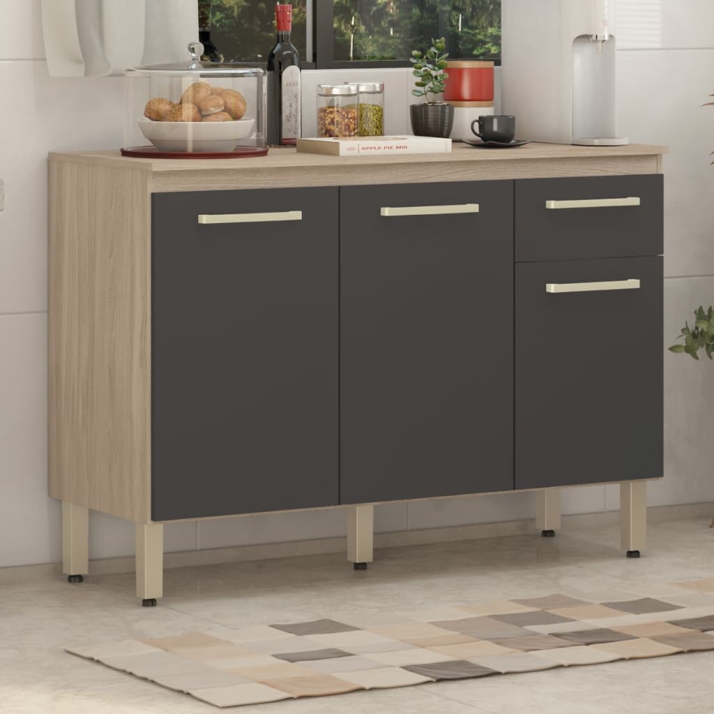 Balcão com tampo Dama 120 cm Com 3 Portas 1 Gaveta Avena/ Grafito - Mercado Dos Móveis