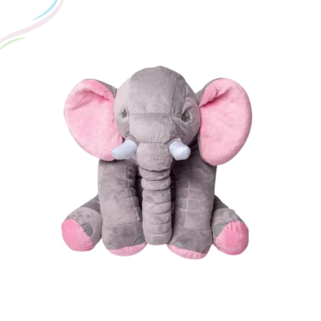 Almofada Travesseiro Elefante Para Bebê Pelúcia Cinza 80cm Safari Gigante Cinza Antialérgico