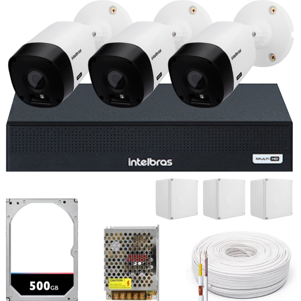 kit cftv 3 câmeras de segurança intelbras VHL 1120B 1MP completo