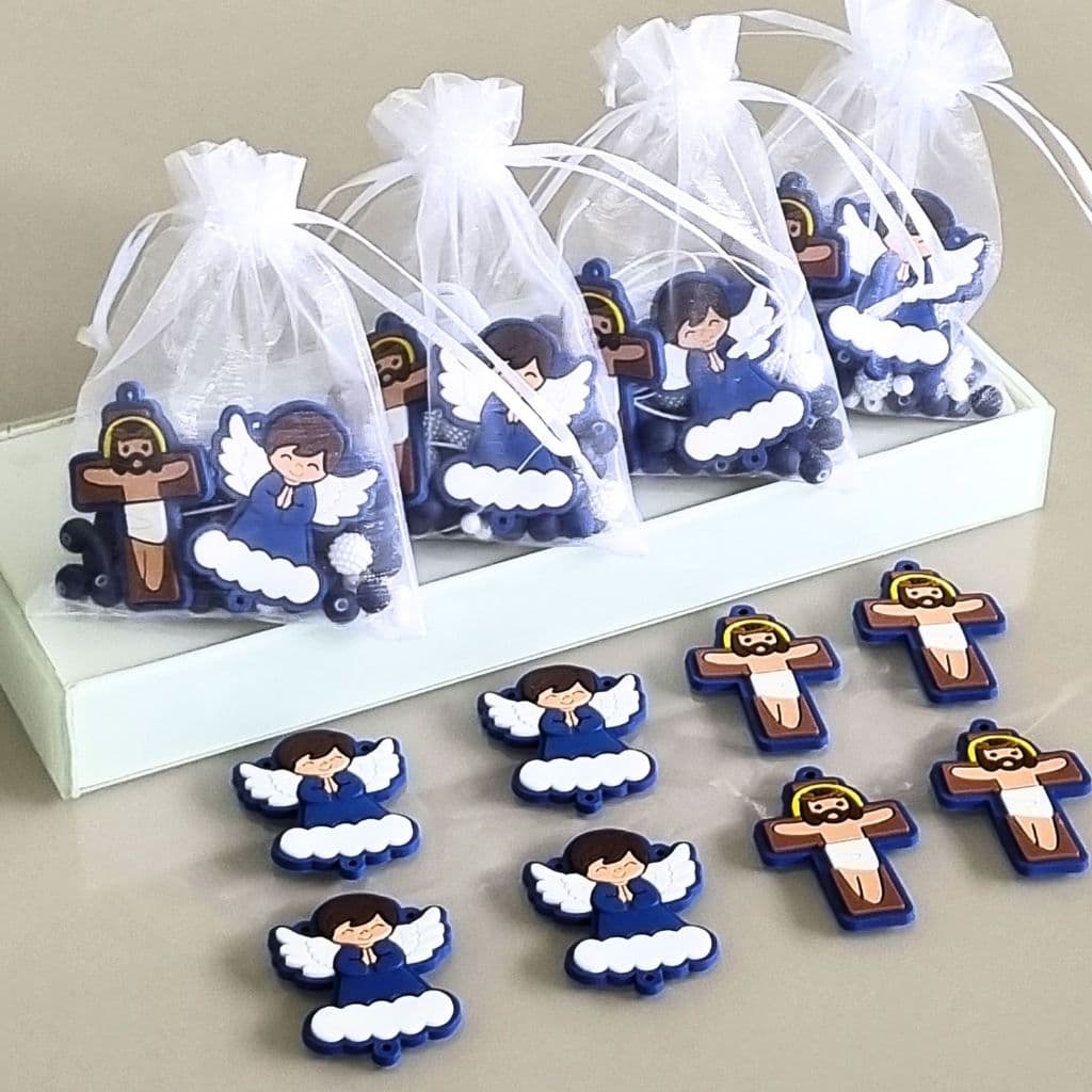 Kit Missangas Bolinha Para Terço Anjo Emborrachado Azul Royal Infantil