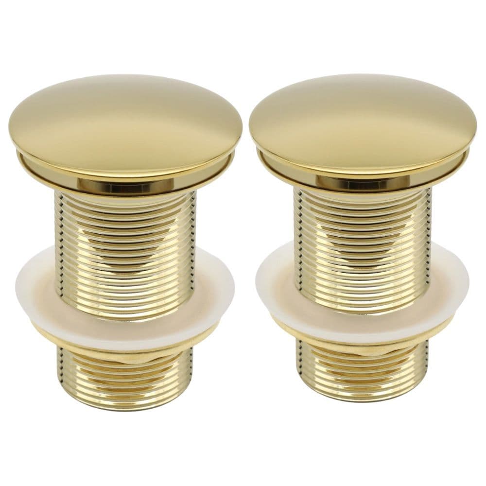 kit 2 Valvula Lavatorio Pia Banheiro Click 1 1/4 Aço Inox Dourada Brilhante