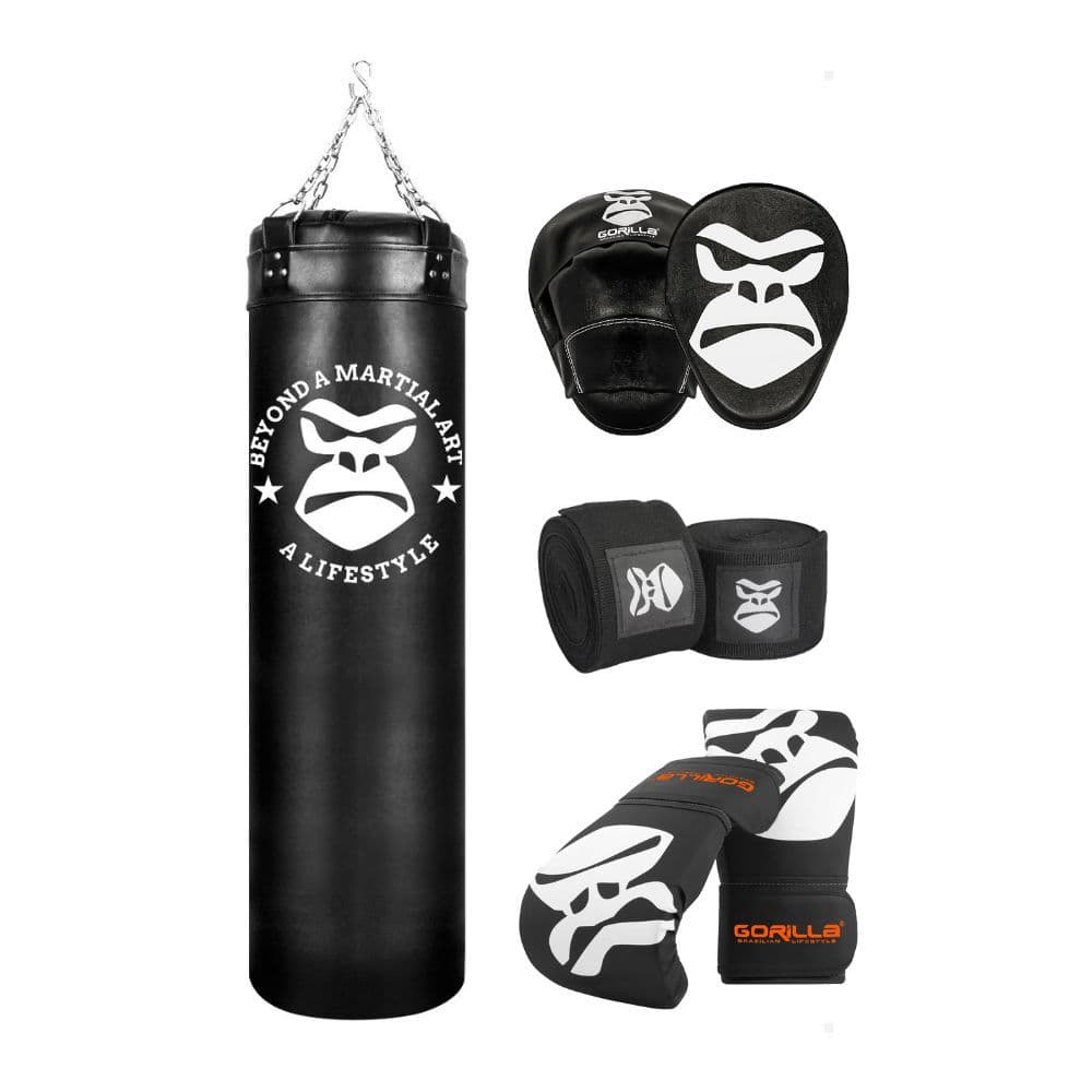 Kit  Saco De Pancada 120x100  Boxe +Luva Bate Saco +Bandagem Elástica 3mt  +Manopla de Foco Gorilla