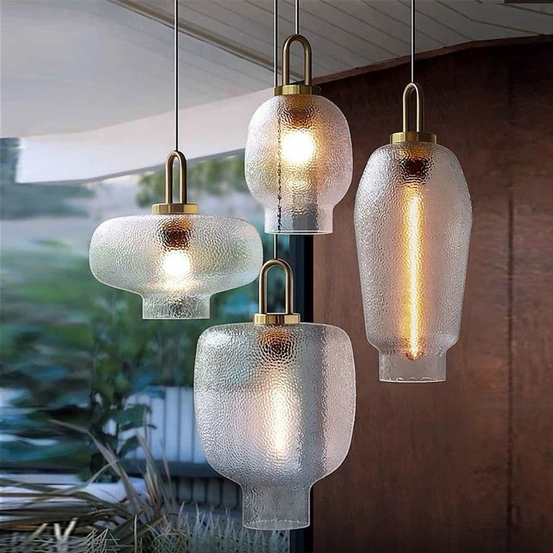 Lustre pendente nórdico retrô em vidro – design assinado para bares, recepções e espaços comerciais