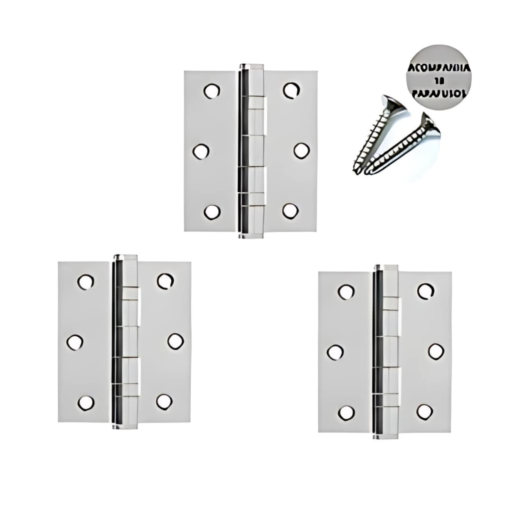 KIT3、6、9、12 Dobradiças De Aço Inoxidável N-304 com Parafusos Reforçadas Porta Madeira 100LIMI