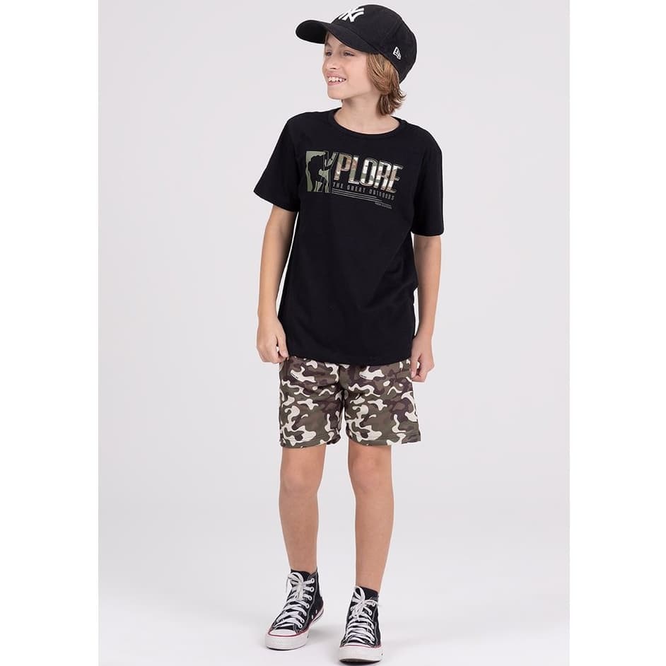 Conjunto Infantil Sublimado Camuflado Preto