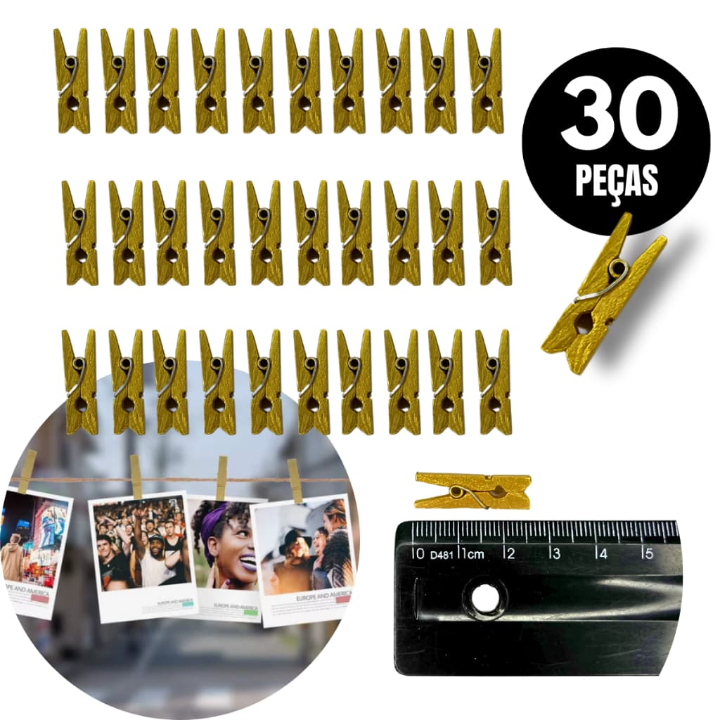 Kit 30 Mini Pregador Prendedor de Madeira para Fotos Artes Recados e Bilhetes Drinks Tags Divertidas