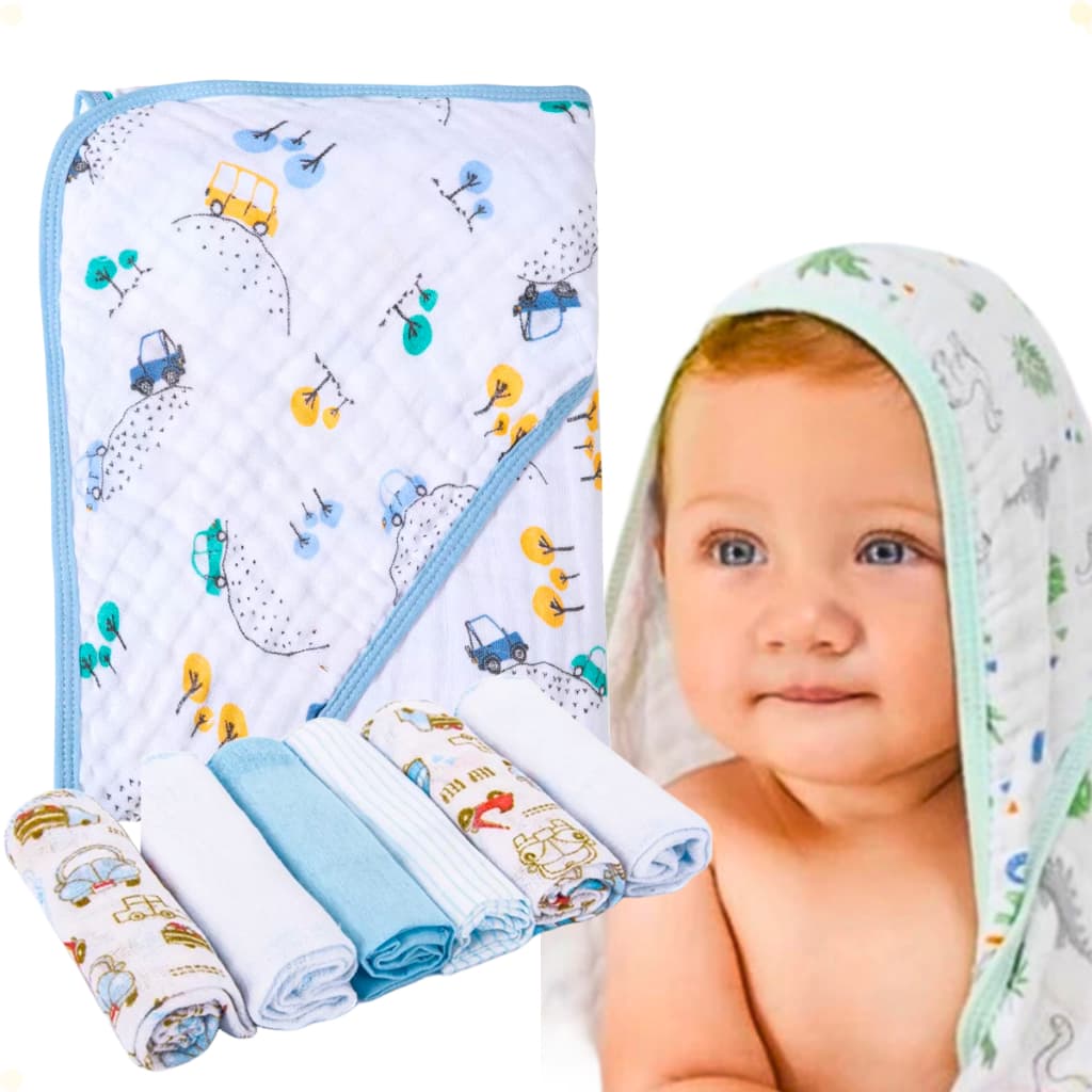 Kit Toalha de bebê + 6 paninho de boca Enxoval infantil Soft Premium