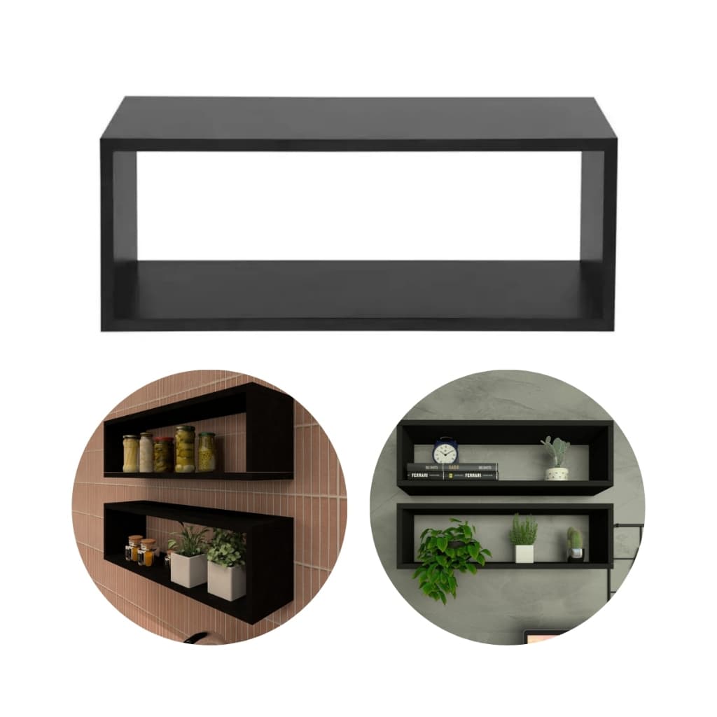 Prateleira MDF Retangular Nicho Organizador Multiuso Sala Quarto Banheiro Preta 50cm